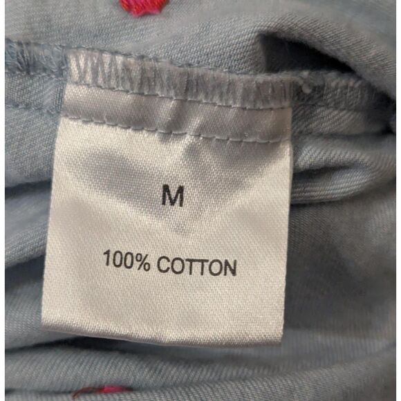 Jane + Delancey Heart Embroidered Chambray Shirt Medium Blue Denim Cotton - Picture 3 of 5